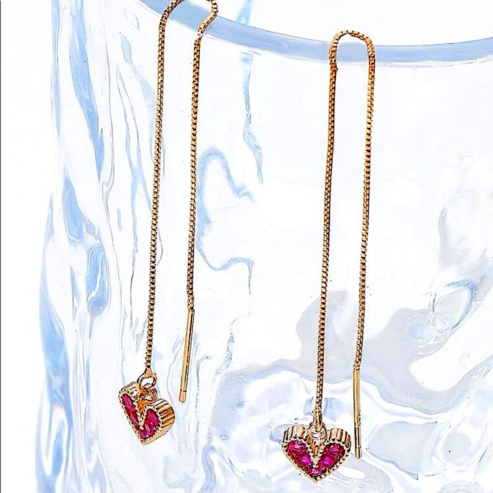 ROSE GOLD PLATED HEART ZIRCON THREADER EARRINGS